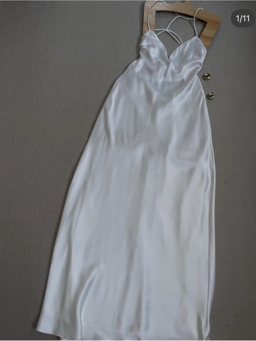 Zara White Satin Maxi Slip Dress with Strappy Back